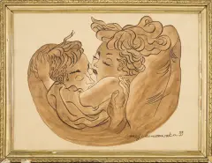 Maja (Maria) Berezowska, Pocałunek, 1955, tusz pióro, akwarela, papier