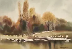 Roman Orłow, Pejzaż jesienny, 1980, akwarela, karton