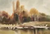 Roman Orłow, Pejzaż jesienny, 1980, akwarela, karton
