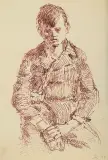 Jerzy Panek, Portret chłopca, 1940, tusz brązowy, pióro, kredka, papier kremowy