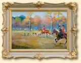 Z POLOWANIA PAR FORCE by Jerzy Kossak, 1945, olej, tektura, sold Oct 2008