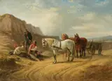 Edmund Dittmann, PRZERWA W PODRÓŻY, olej, płótno