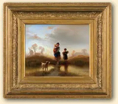 PRZEPRAWA by Wilhelm Alexander Meyerheim, 1863, olej, płótno, sold Oct 2008