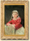 Georg Sassnick, DZIEWCZYNKA Z RÓŻĄ, 1892, olej, płótno