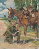 OPATRUNEK by Wojciech Kossak, 1927, olej, płótno naklejone na tekturę, sold Oct 2008