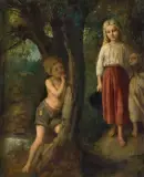 Aleksander Kotsis, ZASADZKA, ok. 1870, olej, tektura naklejona na deskę