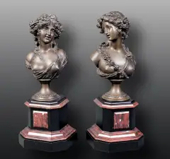 Jacques Marin, PARA KOBIECYCH POPIERSI, ok. 1900, brąz, podstawa kamienna