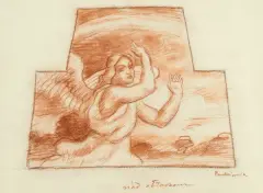 ANIOŁ by Józef Pankiewicz, 1929, sangwina, papier żeberkowany z filigranem MBM, offered Oct 2008