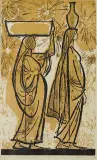 Maria Hiszpańska-Neumann, Kobiety z Fajum, 1960, drzeworyt barwny, papier kremowy