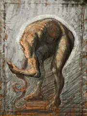 Aleksander Roszkowski, Postać walcząca z wężem II, 1989, olej, płótno