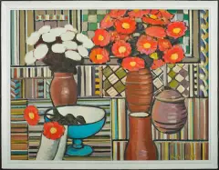 Władysław Krężel, Martwa natura z kwiatami, 1985, olej, płótno