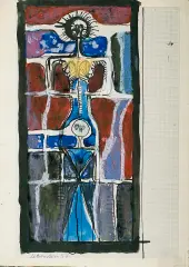 Jan Lebensztejn, FIGURA OSIOWA, 1957, tusz pióro, akwarela, papier
