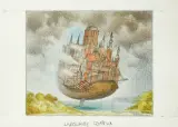LĄDOWANIE GDAŃSKA by Jacek Yerka, 2003, kredki barwne, ołówek, karton, sold Jun 2008
