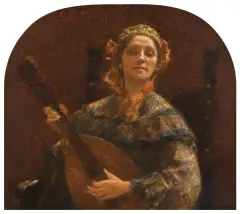Szymon Buchbinder, DAMA GRAJĄCA NA MANDOLINIE, 1896, olej, deska