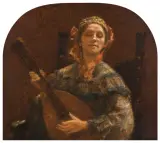 Szymon Buchbinder, DAMA GRAJĄCA NA MANDOLINIE, 1896, olej, deska