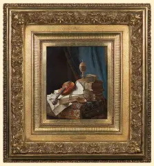 Alfred Wildstosser, MARTWA NATURA Z NUTAMI I SKRZYPCAMI, 1887, olej, deska