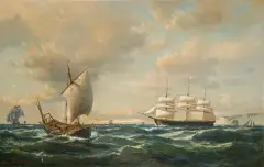 Anton Melbye, ŻAGLOWCE U BRZEGÓW ANGLII, 1862, olej, płótno