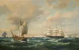Anton Melbye, ŻAGLOWCE U BRZEGÓW ANGLII, 1862, olej, płótno