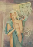 Leon Szacsznajder, Postać z rajskim ptakiem, 1959, akwarela, karton