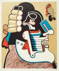 Simon Dittrich, Głowa z papugą, 1972, litografia barwna, papier kremowy