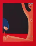Akt z lustrem by Jerzy Nowosielski, 1999, serigrafia barwna, papier czerwony, sold Apr 2008