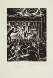 Scena w teatrze by Frans Masereel, drzeworyt, papier kremowy, sold Apr 2008