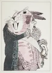 Janusz Stanny, Zając z rokokowym stroju, 1988, litografia barwna, karton