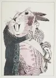 Janusz Stanny, Zając z rokokowym stroju, 1988, litografia barwna, karton