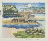 Rustykalne ławice by Jacek Yerka, 1998, ołówek, kredki barwne, karton, sold Apr 2008