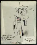 Tadeusz Kantor, SAMODZIELNA ANATOMIA KOSTIUMU, flamaster, tusz, kredka, pastel, collage, papier