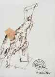 Tadeusz Kantor, SCENA ZE SPEKTAKLU TEATRALNEGO, flamaster, pastel, papier