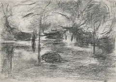 Tadeusz Dominiku, PEJZAŻ Z DRZEWAMI III, 1956, ołówek, karton