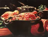 Andrzej Adam Sadowski, MARTWA NATURA Z KURCZĘCIEM, 1976, olej, płótno