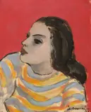 Janusz Maria Brzeski, PORTERET DZIEWCZYNY NA CZERWONYM TLE, 1946, olej, karton