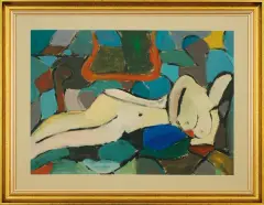 Fryderyk Antoni Hayder, Akt leżący, 1972, akryl, tektura