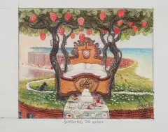 Jacek Yerka, Śniadanie do łóżka, 2005, kredki barwne, ołówek, gwasz biały, papier