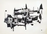 Stanisław Wójtowicz, Pejzaż włoski (II), 1957, drzeworyt, papier kremowoszary żeberkowy