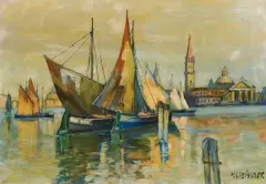 Hans Gleissner, WENECJA. WIDOK NA KOŚCIÓŁ S. G. MAGGIORE, olej, płótno