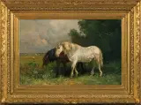 Henry Schouten, KONIE NA ŁĄCE, olej, deska
