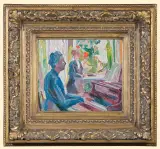 Aleksy Nowakiwski, PANI MALICKA PRZY FORTEPIANIE, 1924, olej, tektura
