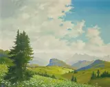 Minni Herzing, ŁĄKA W GÓRACH, przed 1940, olej, tektura