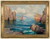 Albert Wenk, SKALISTE BRZEGI CAPRI, olej, płótno