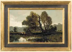 Josef Mühlbeck, NA MOKRADŁACH, 1922, olej, tektura