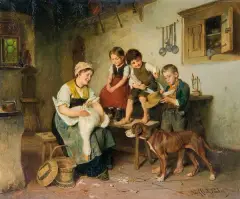 Adolf Eberle, NOWE PIÓRA DO KAPELUSZA, ok. 1890, olej, płótno
