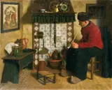 Wilhelm Gdanietz, PRZY KOMINKU, olej, płótno