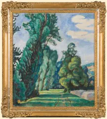 Józef Pankiewicz, PEJZAŻ Z DROGĄ WŚRÓD DRZEW, ok. 1912-1913, olej, płótno