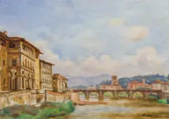 Józef Pankiewicz, PONTE ALLE GRAZIE WE FLORENCJI, 1932, olej, deska