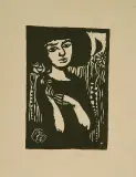 Jerzy Duda-Gracz, Dziewczyna z różą, 1964, drzeworyt, papier szarokremowy