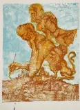 Rysownik by Jan Lebensztejn, litografia barwna, papier, sold Feb 2008