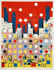 Risabura Kimura, Miasto, serigrafia barwna, papier